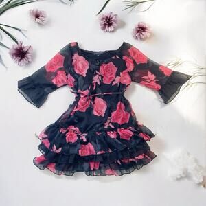 Pumpkin Patch Girls Rose Ruffle WhimsyGoth Dress Size 7 Cottagecore Fairy Floral